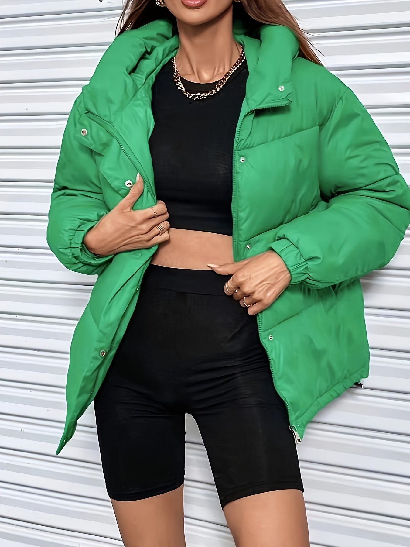 Chaqueta acolchada ligera para mujer – Chaqueta de plumón cálida para invierno con capucha