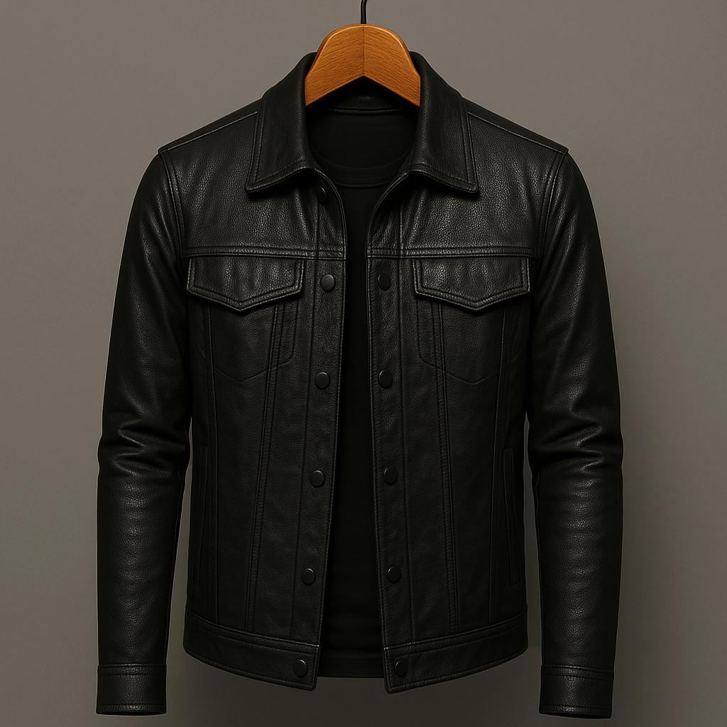 Chaqueta hombre cuero estilo motero moderna y resistente