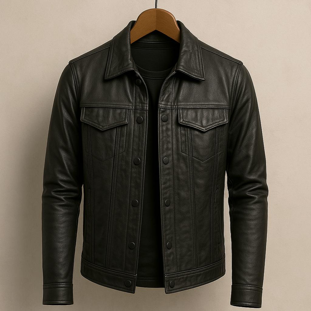 Chaqueta hombre cuero estilo motero moderna y resistente