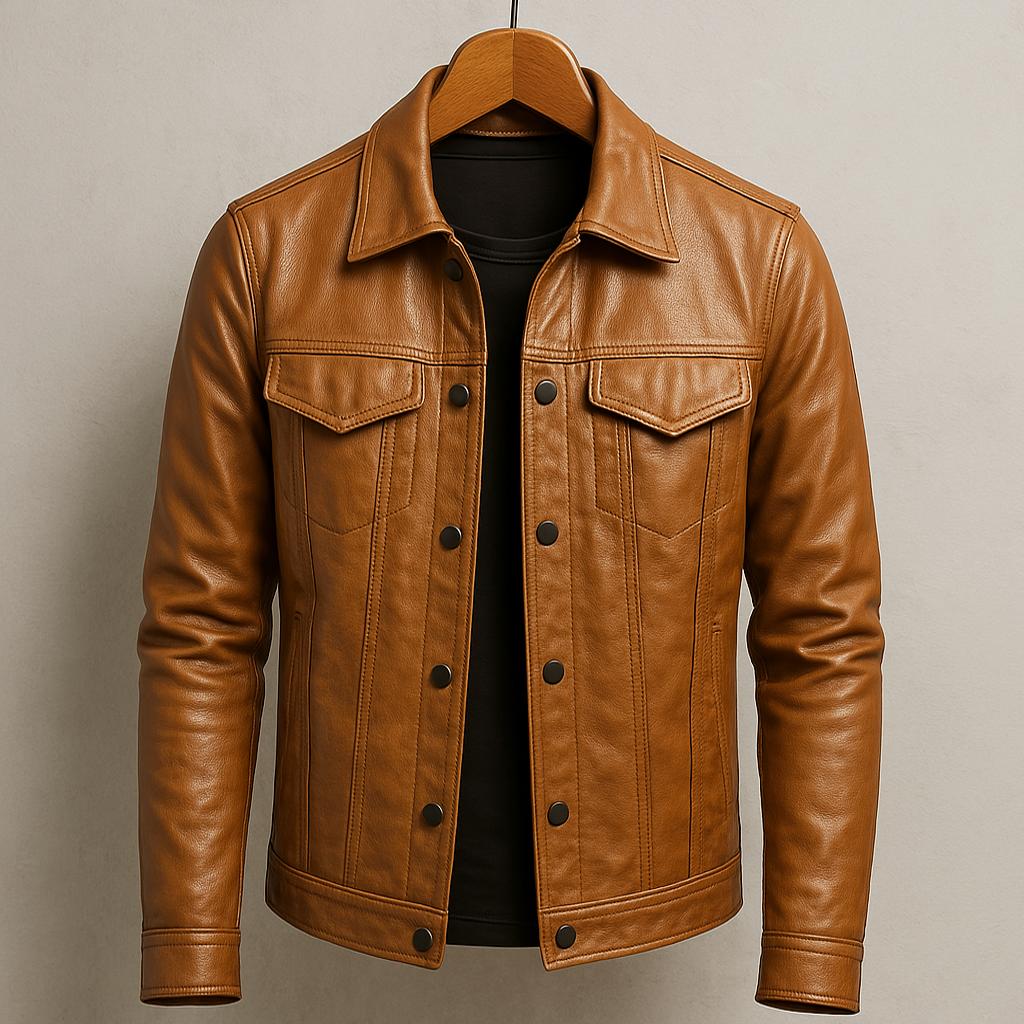 Chaqueta hombre cuero estilo motero moderna y resistente
