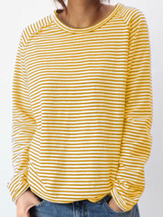 Camiseta mujer de manga larga a rayas, cómoda y chic para diario