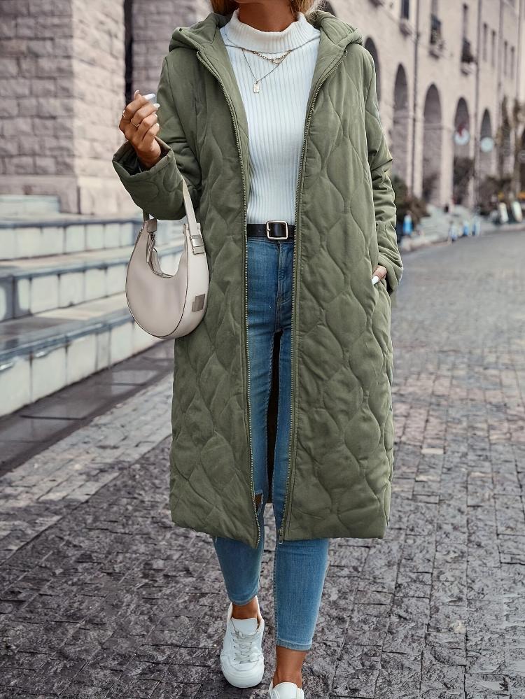 Chaqueta de invierno para mujer verde – Chaqueta larga de plumón con capucha
