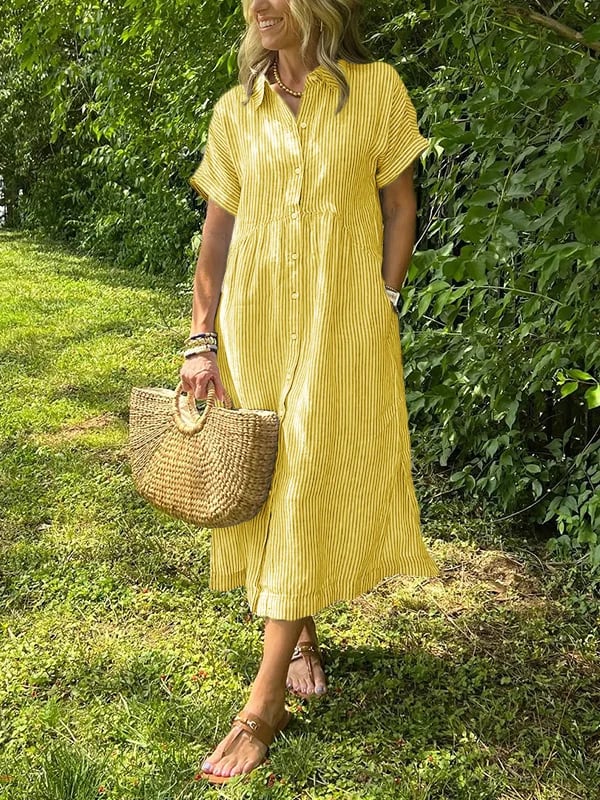 Elea | Vestido camisero a rayas con bolsillos
