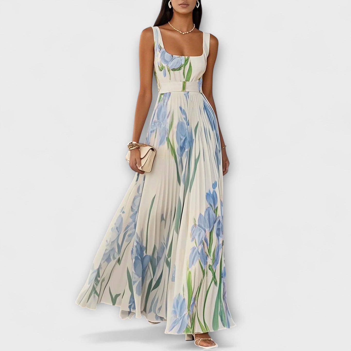 Marly | Maxi vestido de gasa floral plisado