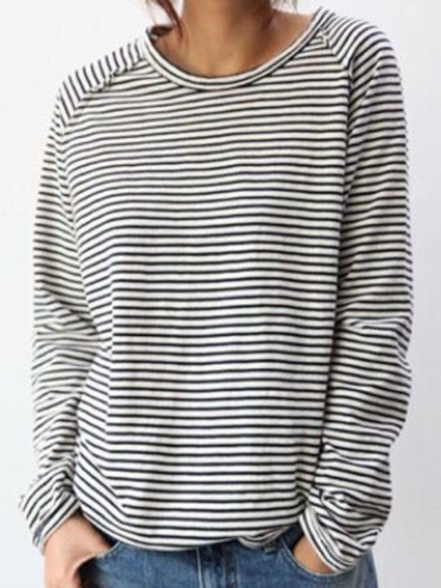 Camiseta mujer de manga larga a rayas, cómoda y chic para diario