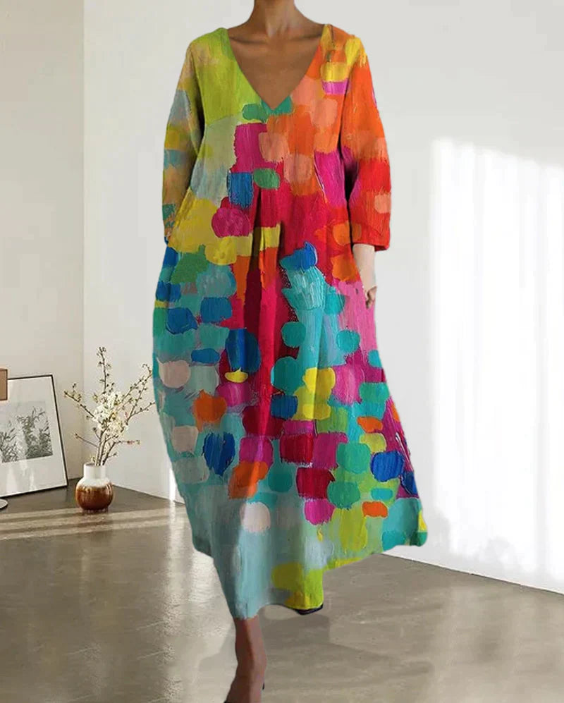 Flora | Vestido estampado de colores con escote en V