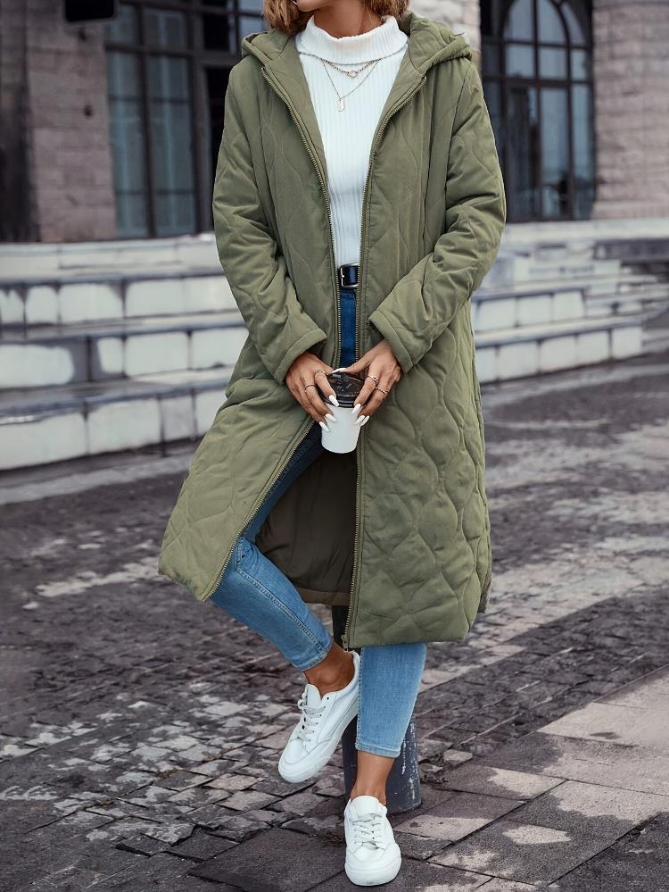Chaqueta de invierno para mujer verde – Chaqueta larga de plumón con capucha