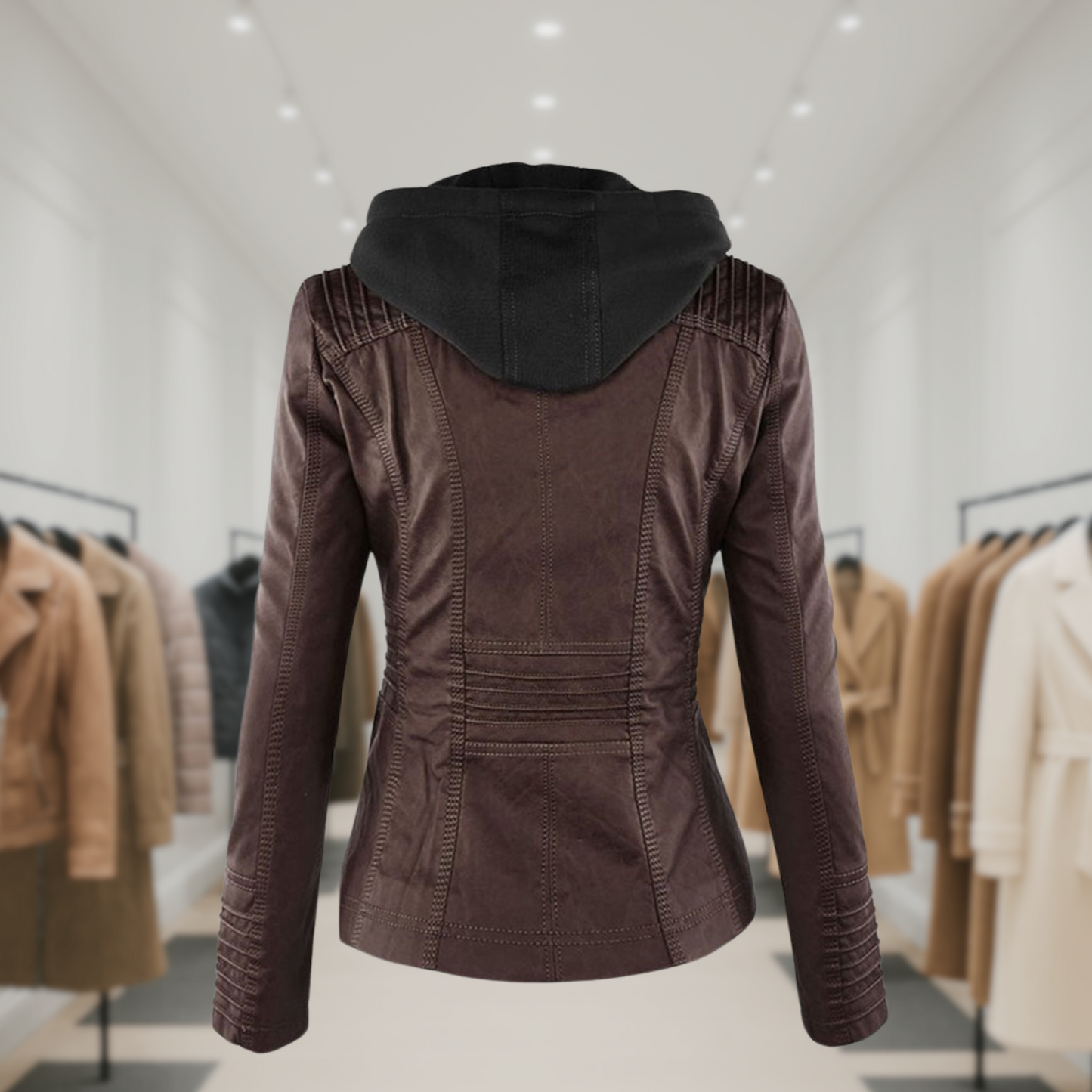 Kyra | Cazadora de piel impermeable para mujer con capucha