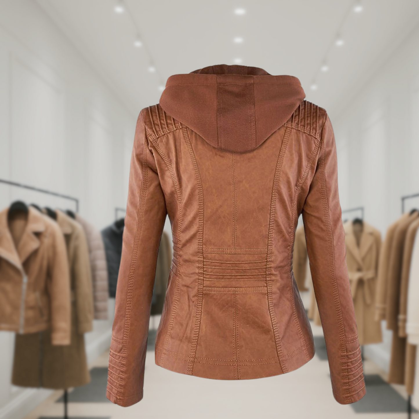 Kyra | Cazadora de piel impermeable para mujer con capucha