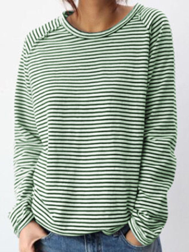 Camiseta mujer de manga larga a rayas, cómoda y chic para diario