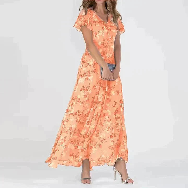 Adriana | Elegante maxivestido floral con cuello en V