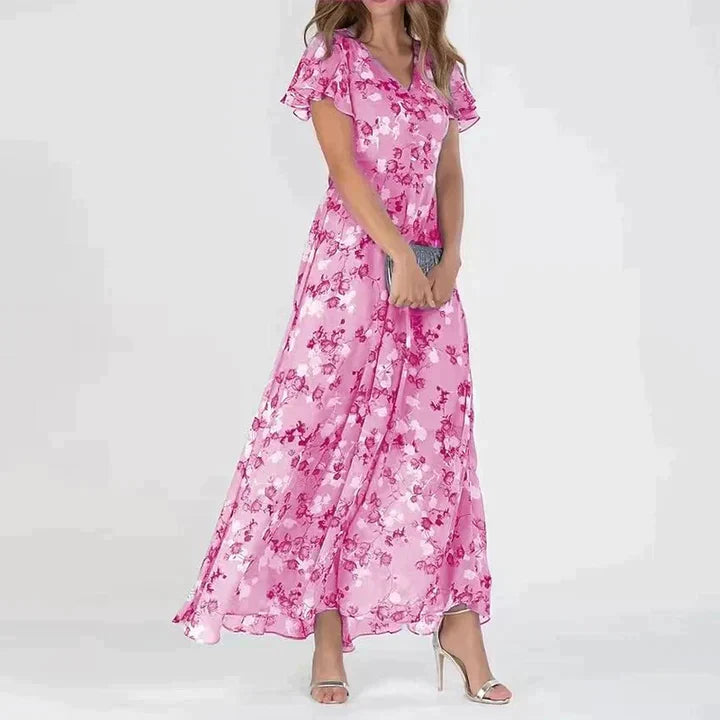 Adriana | Elegante maxivestido floral con cuello en V