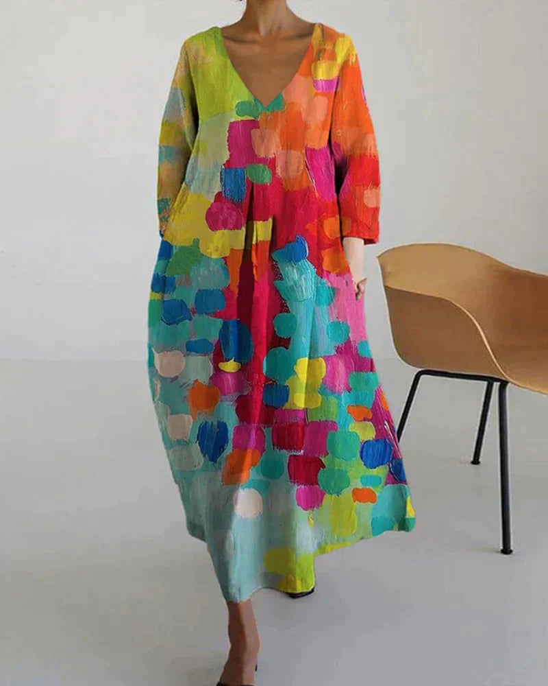 Flora | Vestido estampado de colores con escote en V