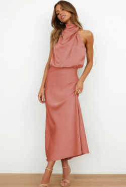 Vestido elegante mujer de satén, cómodo y favorecedor para diario
