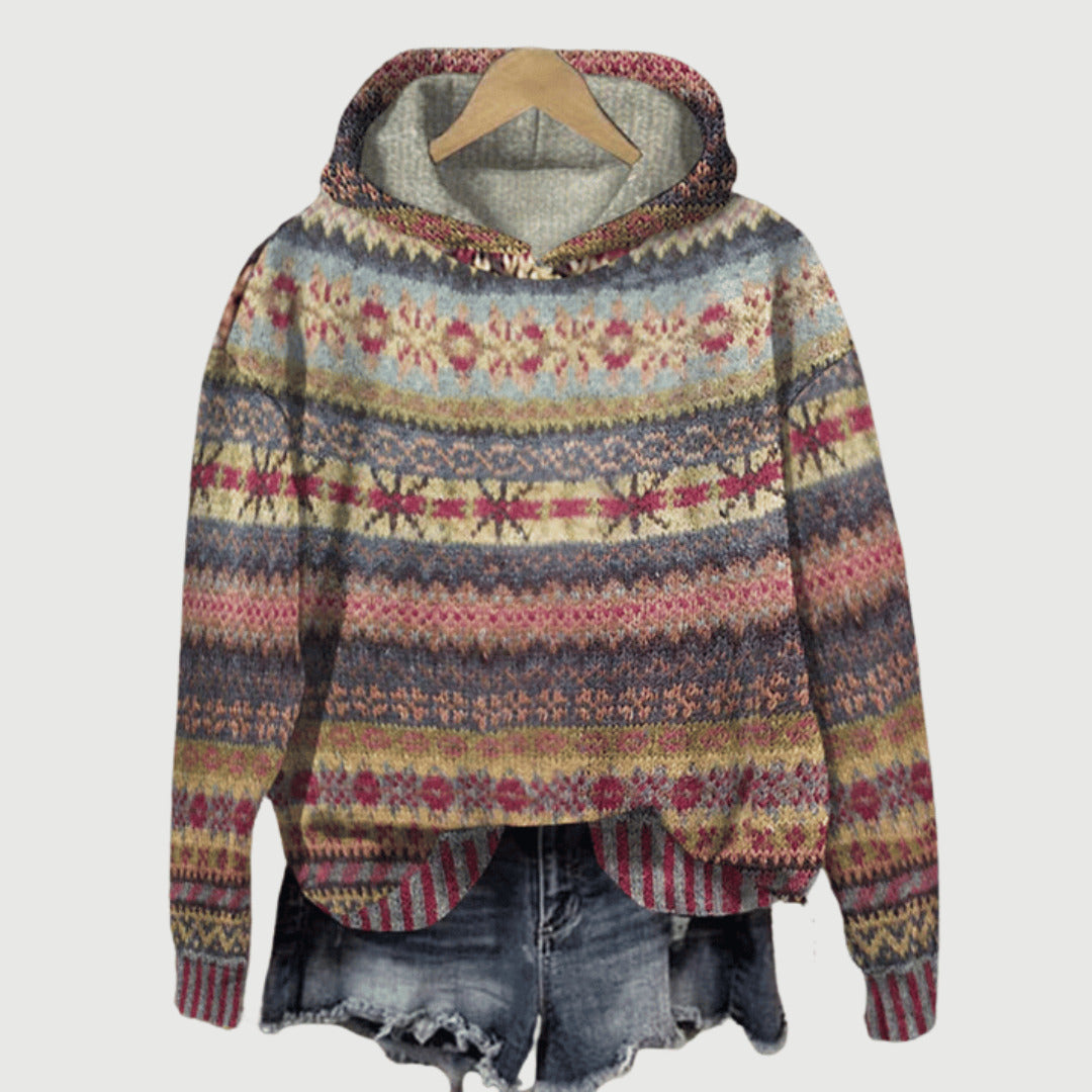 Cálido jersey con capucha noruego para mujer: perfecto para el invierno y el tiempo libre.