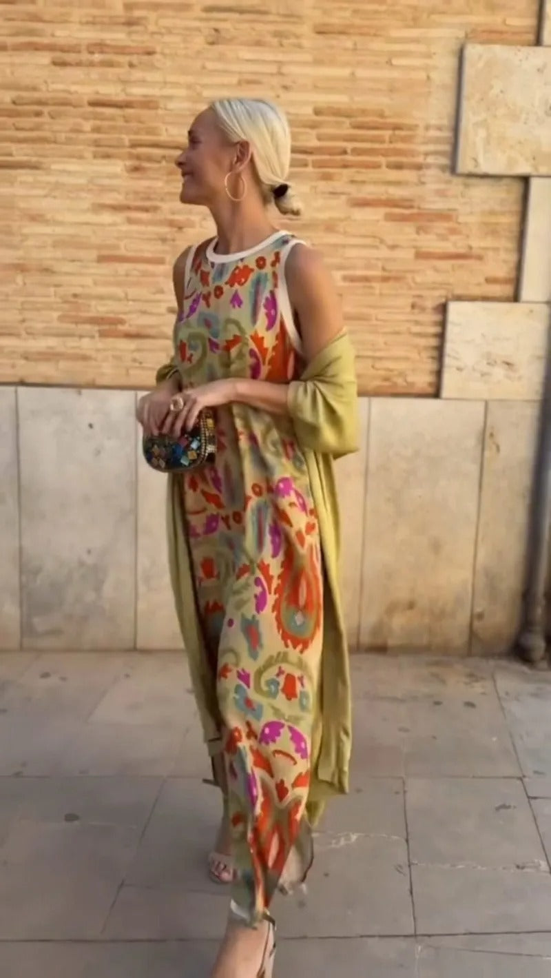 Vestido Largo Elegante Mujer – Fluido y Femenino con Accesorio Coordinado