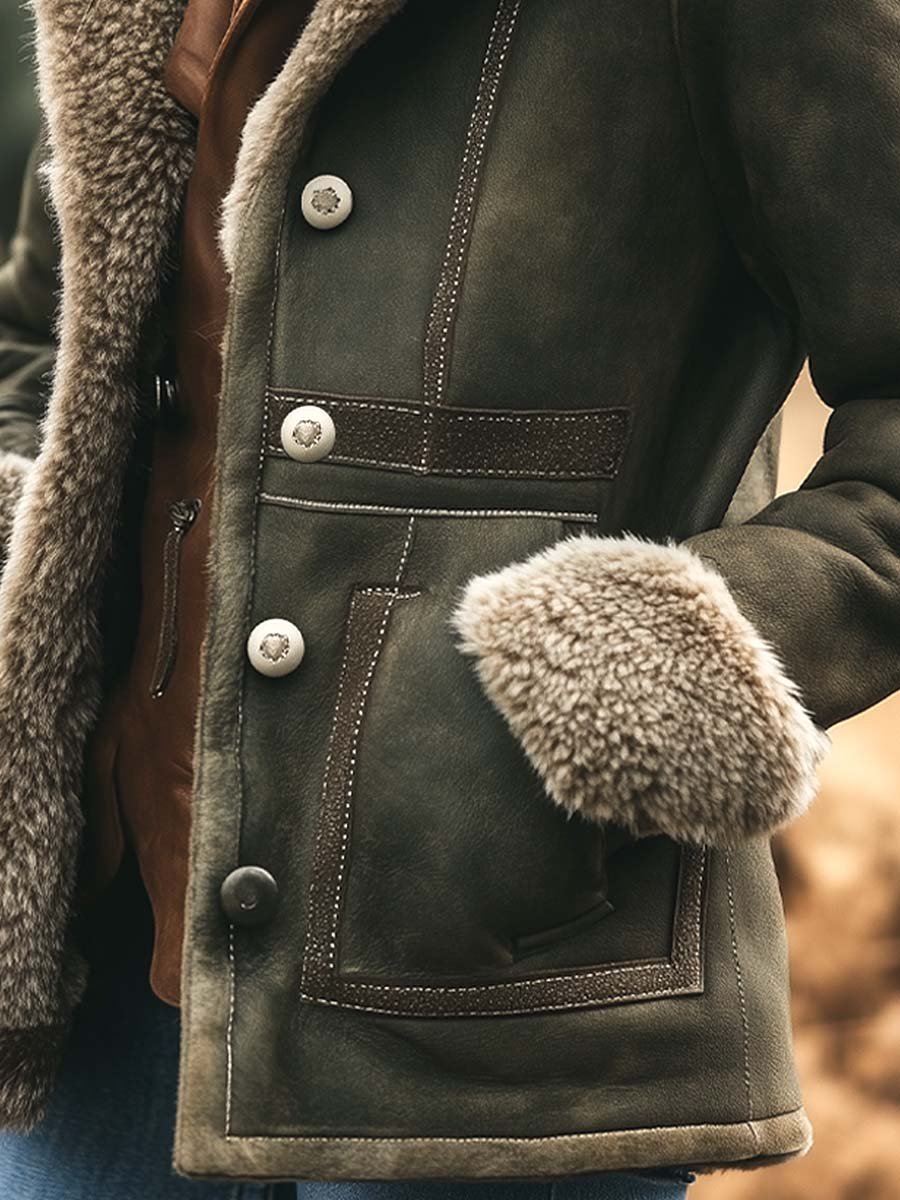 Chaqueta retro de ante para mujer: cálida y clásica con un lujoso forro