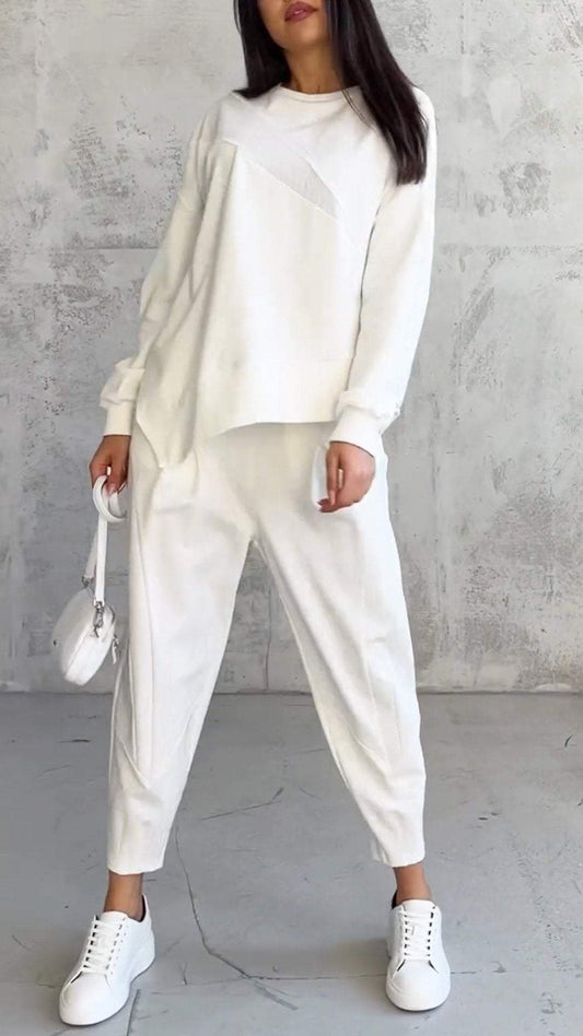 Conjunto mujer de dos piezas, cuello redondo y manga larga, cómodo y chic