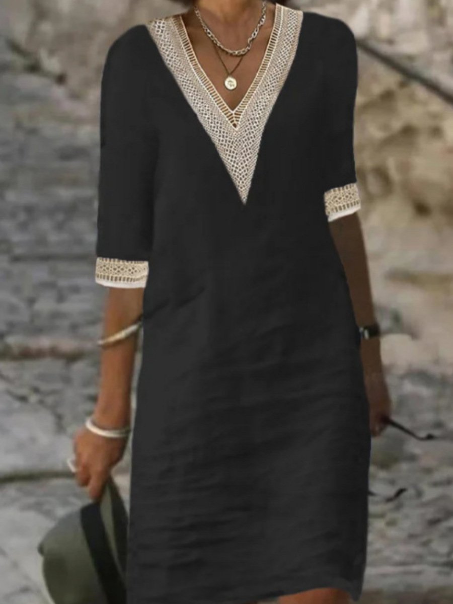 Vestido de lino mujer, cómodo y versátil con detalle de encaje