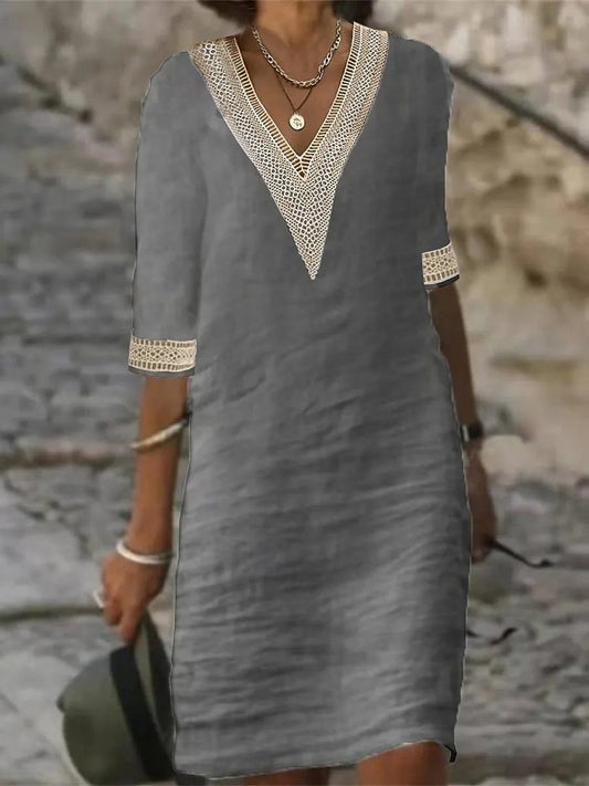Vestido de lino mujer, cómodo y versátil con detalle de encaje
