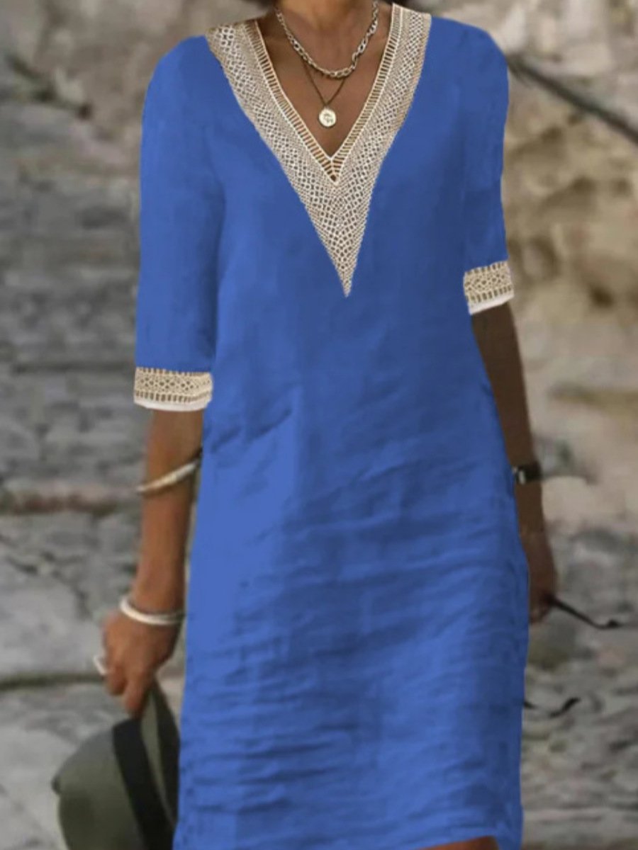 Vestido de lino mujer, cómodo y versátil con detalle de encaje
