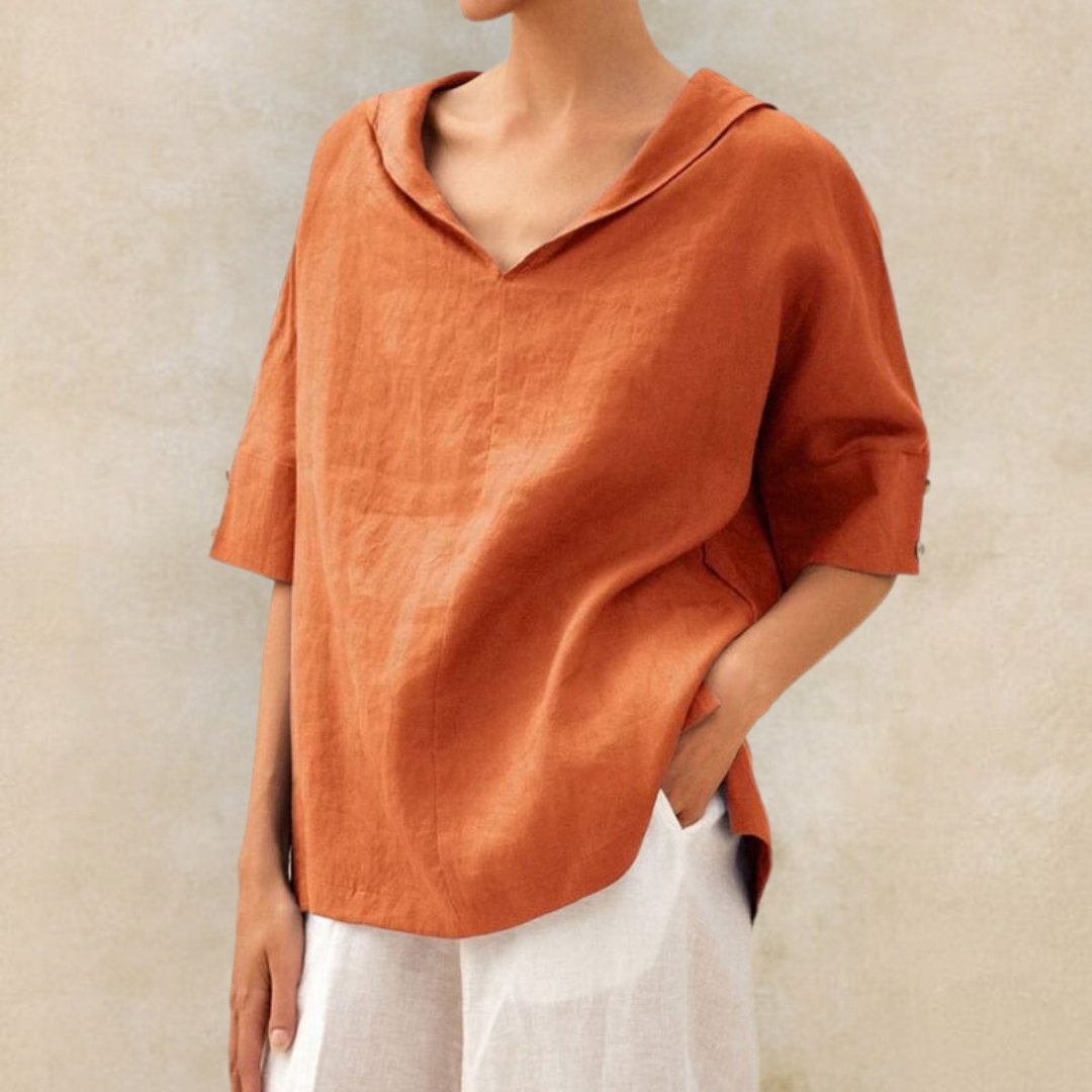 Siarah | Camesita casual de lino con cuello en V para mujer