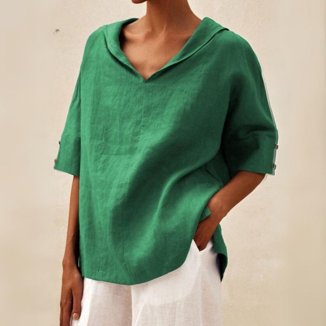Siarah | Camesita casual de lino con cuello en V para mujer