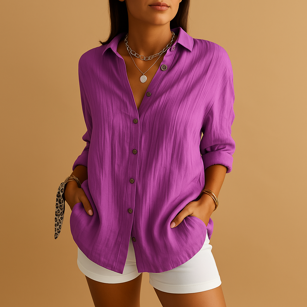 Blusa ligera mujer mezcla algodón-lino, cómoda y fresca para verano