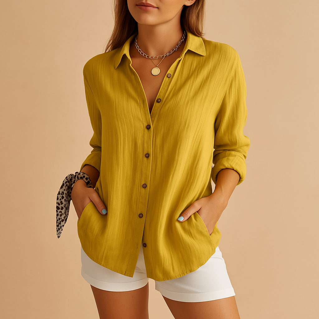 Blusa ligera mujer mezcla algodón-lino, cómoda y fresca para verano