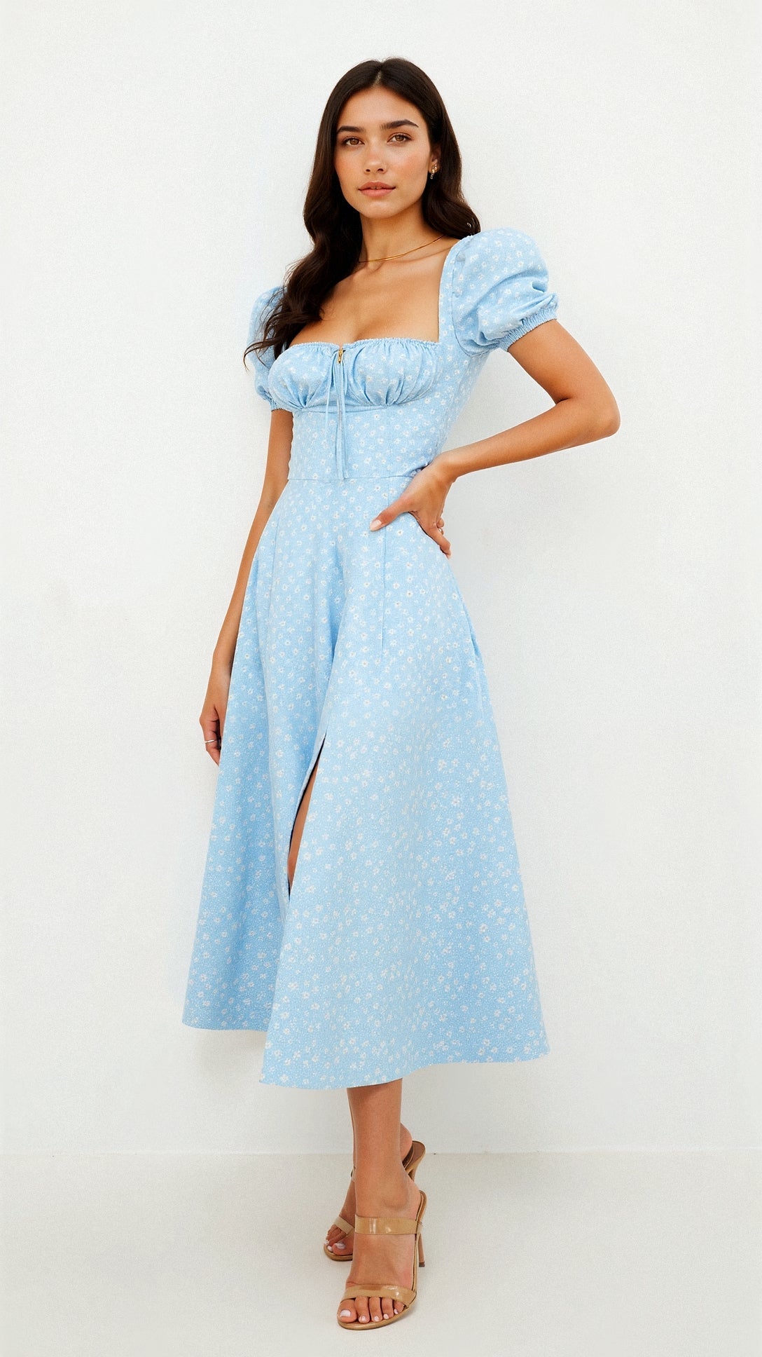Vestido Midi Mujer – Diseño Atemporal y Elegante con Cuello Cuadrado