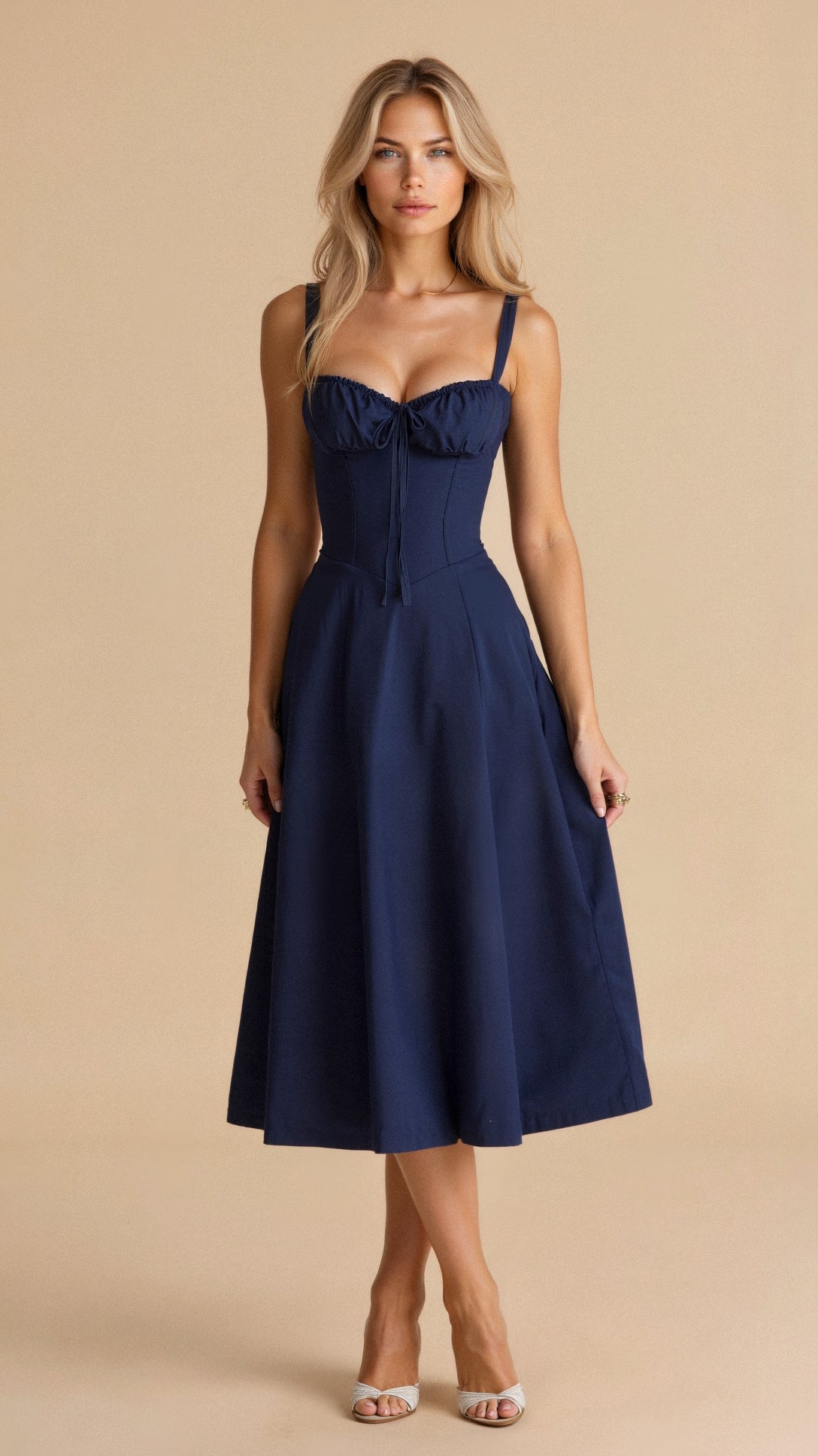 Vestido Midi Elegante Mujer – Corsé Detallado, Cómodo y Atemporal