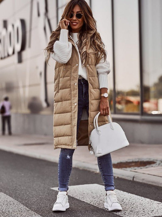 Chaleco largo cálido mujer, estilo moderno para otoño e invierno