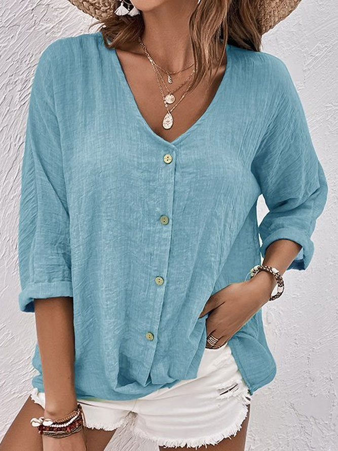 Candela | Blusa de lino con cuello de pico