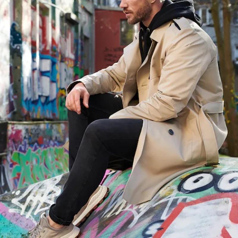 Abrigo largo hombre trench doble botonadura cómodo y versátil