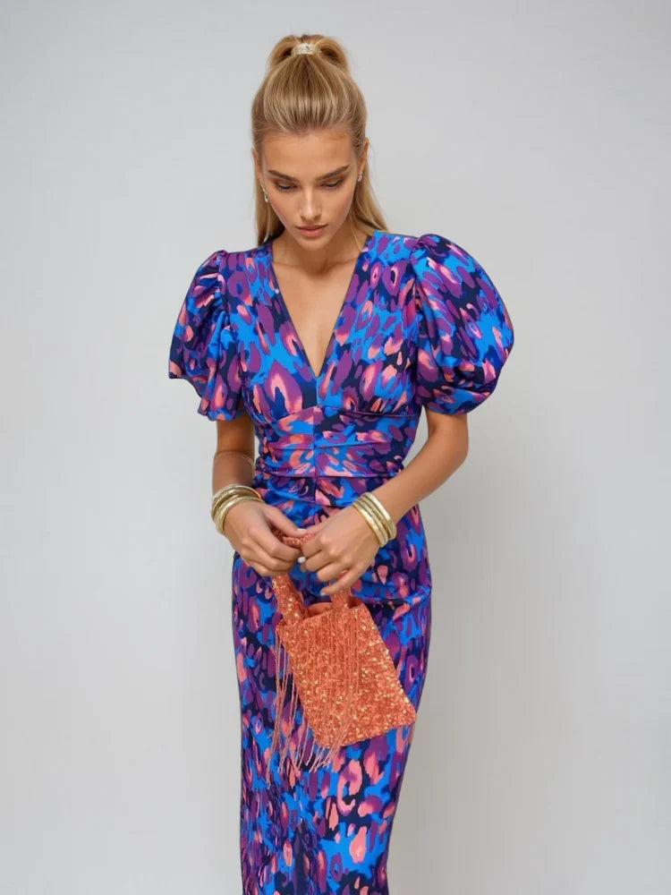 Hilary | Vestido de colores con mangas plisadas