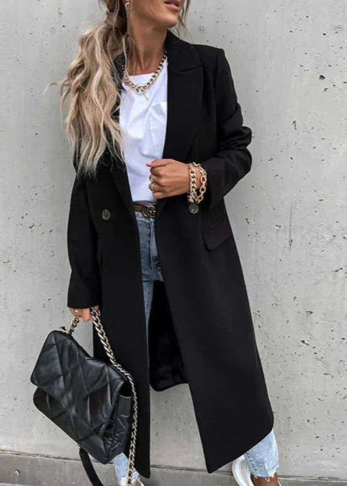 Chaqueta de invierno cálida para mujer: chaqueta larga de lana clásica y elegante