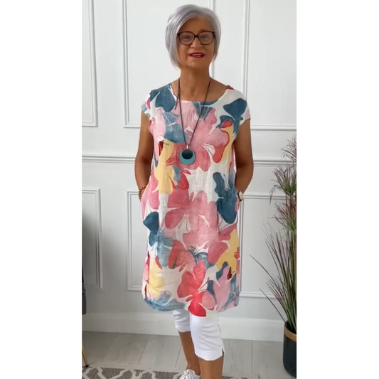 Vestido femenino con flores y bolsillos, look fresco y chic