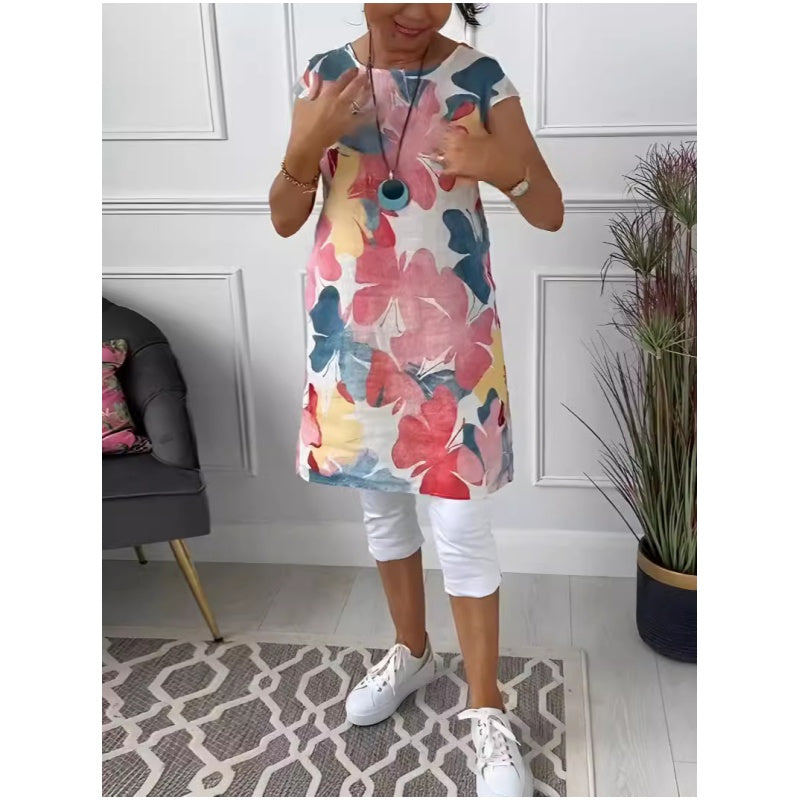 Vestido femenino con flores y bolsillos, look fresco y chic