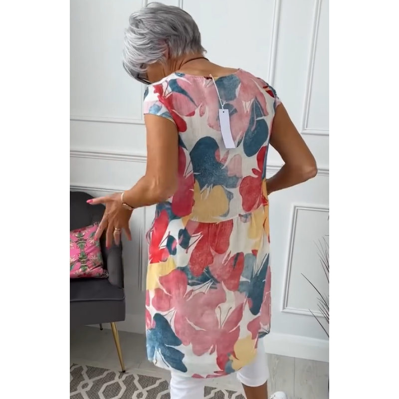 Vestido femenino con flores y bolsillos, look fresco y chic