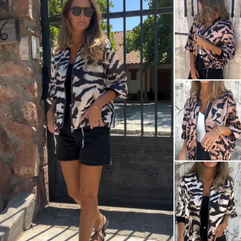 Chaqueta Mujer – Bomber con Cremallera, Estilo Animal Print y Urbano