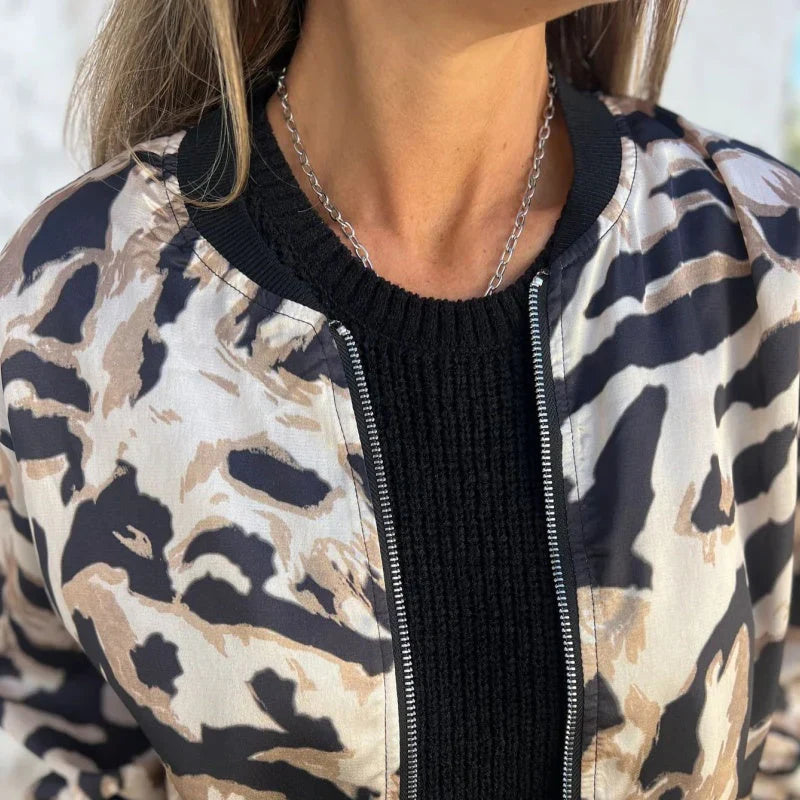 Chaqueta Mujer – Bomber con Cremallera, Estilo Animal Print y Urbano