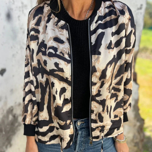 Chaqueta Mujer – Bomber con Cremallera, Estilo Animal Print y Urbano