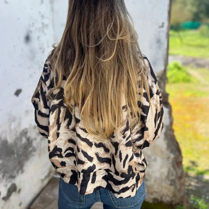 Chaqueta Mujer – Bomber con Cremallera, Estilo Animal Print y Urbano