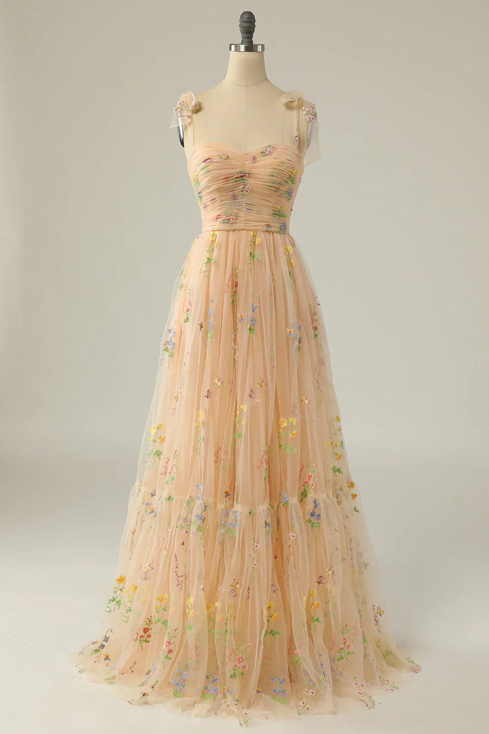 Vestido Largo Mujer – Tul Romántico y Flores Bordadas para Eventos