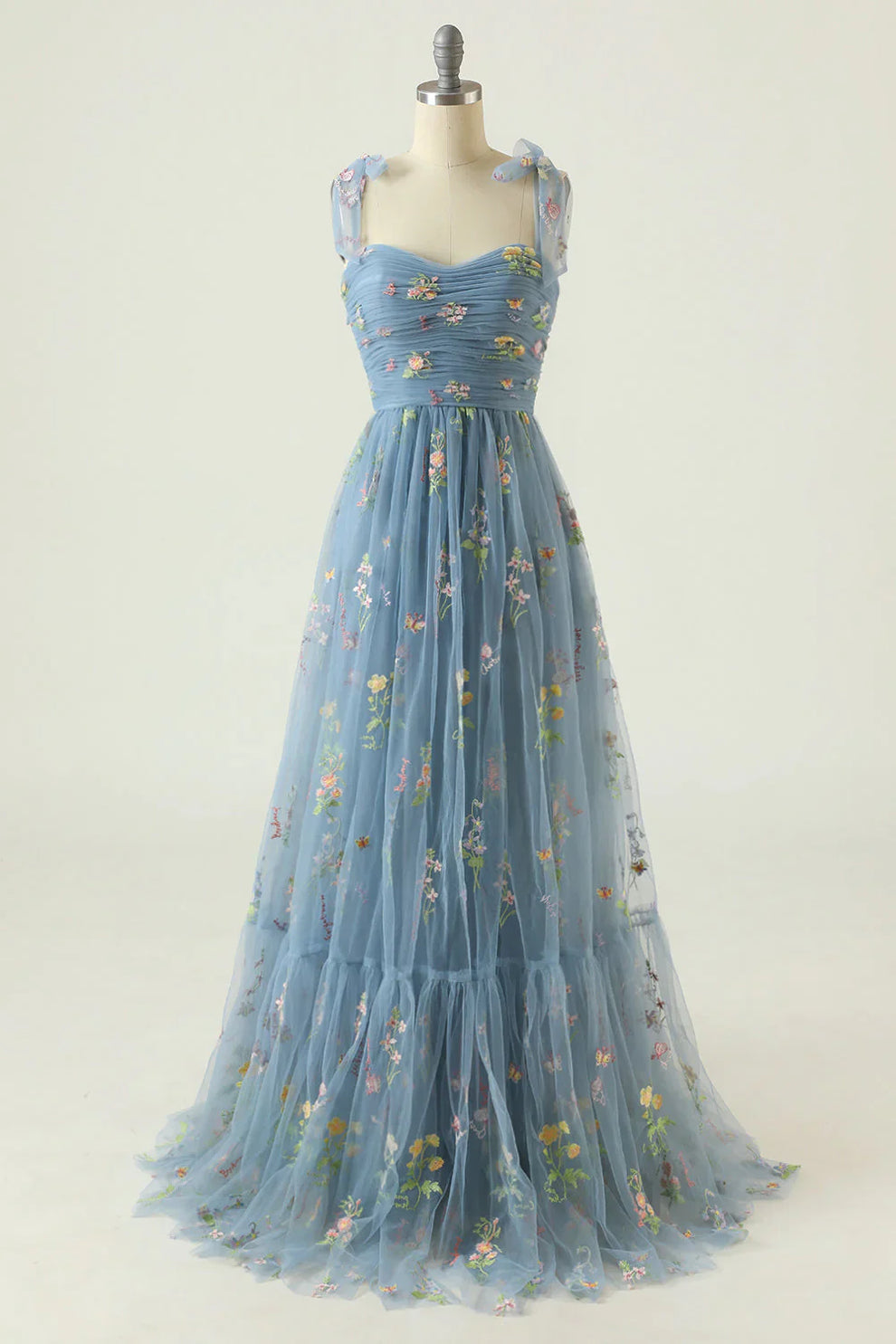 Vestido Largo Mujer – Tul Romántico y Flores Bordadas para Eventos