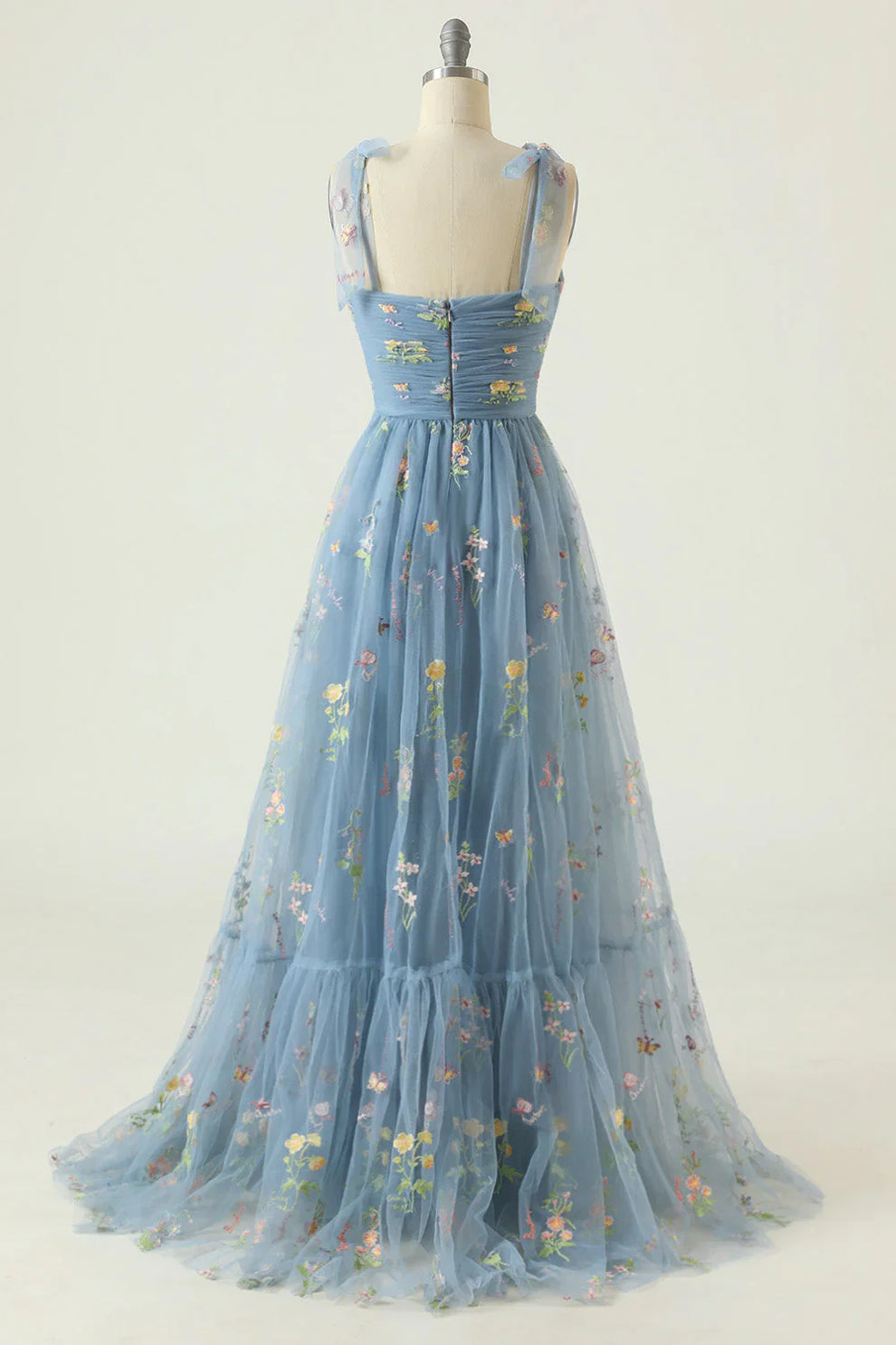 Vestido Largo Mujer – Tul Romántico y Flores Bordadas para Eventos