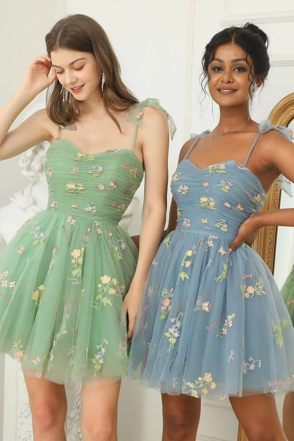 Vestido Largo Mujer – Tul Romántico y Flores Bordadas para Eventos
