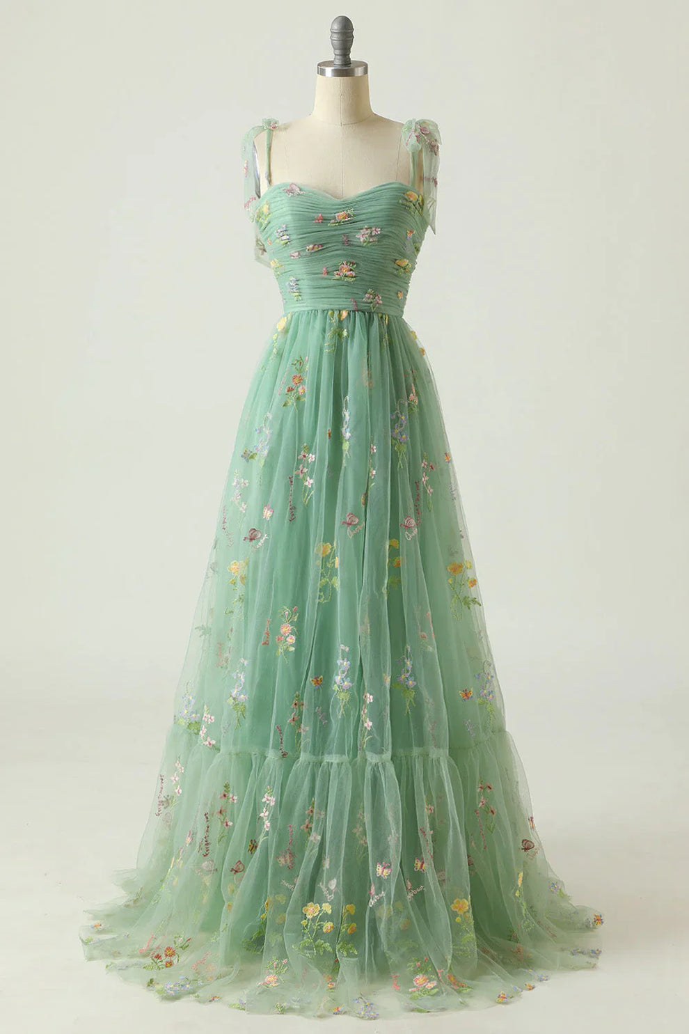 Vestido Largo Mujer – Tul Romántico y Flores Bordadas para Eventos