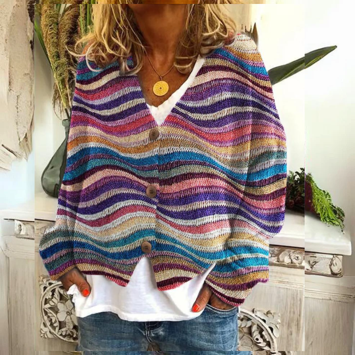 Chaqueta de punto para mujer con botones – Diseño floral y cómoda