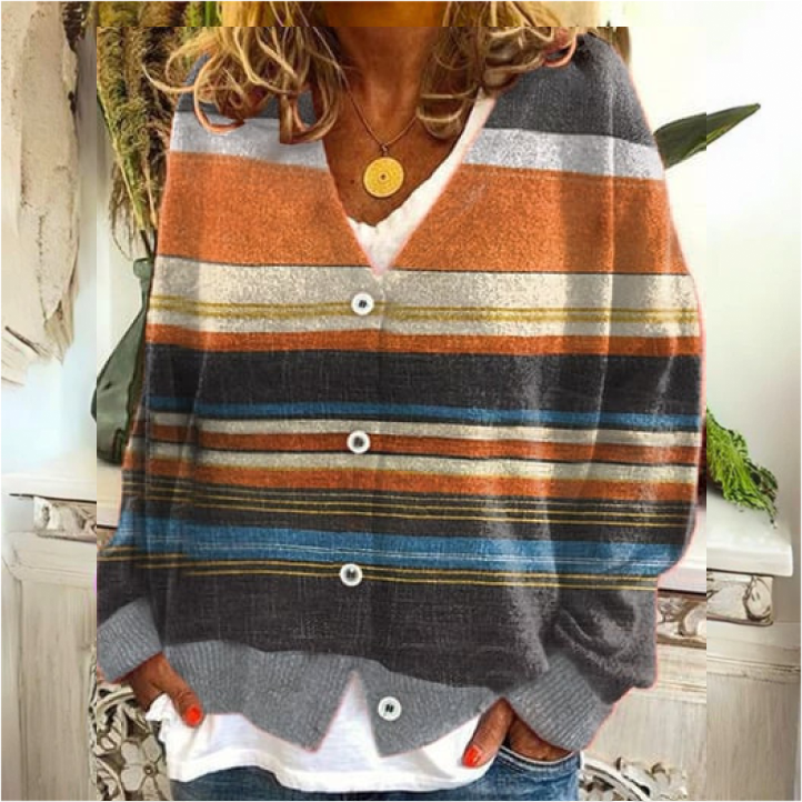 Chaqueta de punto para mujer con botones – Diseño floral y cómoda
